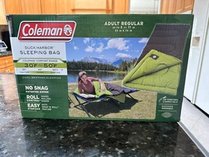 New Coleman DUCK HARBOR Cool Weather Sleeping Bag Adult Regular Green (30-50° F) - Picture 1 of 7