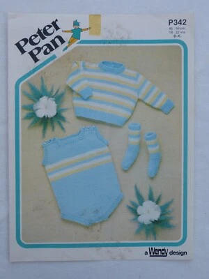 Vintage PETER PAN Romper w/ Matching Sweater & Socks 18-20-22" KNITTING PATTERN - Image 1 of 2