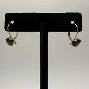 Vintage 14k Yellow Gold Black Sapphire Gemstone Lever Back Drop Earrings - Picture 1 of 10