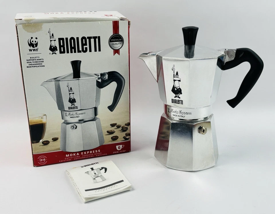 Bialetti Moka Express cafetera espresso con estufa 6 tazas (usada una vez) Foto 1 de 4