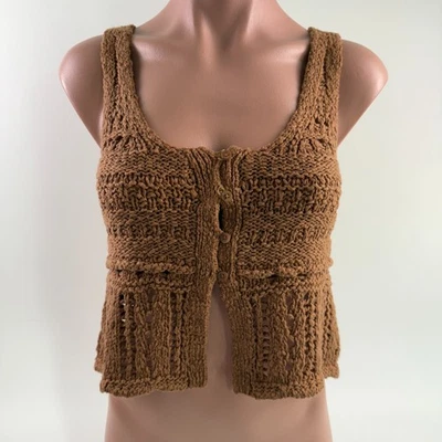 Aerie  Sleeveless  Cropped Knit Vest  with Buttons  Brown   XS  NWT - Image 1 of 4