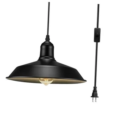 Plug in Pendant Light, Black Hanging Lights with Cord, On/Off Switch,  - Image 1 of 4
