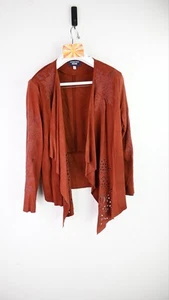 Johnny Was suede leather embroidered waterfall jacket in rust size M/UK12 - Picture 1 of 14