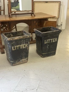 Heavy Pair Of Cast Iron Litter Bins Garden Planters C.1970 - Picture 1 of 12