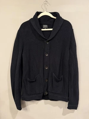 rag&Bone New York Men's XL Waffle Knit Black Cotton Avery Shawl Cardigan Sweater - Image 1 of 4