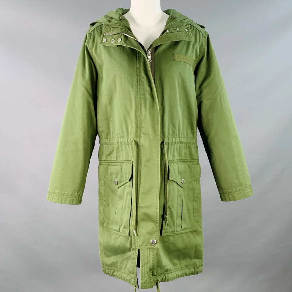 MARC by MARC JACOBS Taglia M Cotone Verde Trapuntato Cappuccio Zip Up Cappotto - Immagine 1 di 4