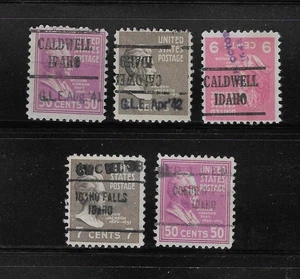 Precancelaciones de identificación: ciudades/tipos surtidos; sello de mano con fechas, varios usuarios; 5 estampillas - Imagen 1 de 1