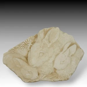 VTG Hen-Feathers Rabbit Bunny Family Wall Plaque 8.5" Rustic Garden Decor - Picture 1 of 6
