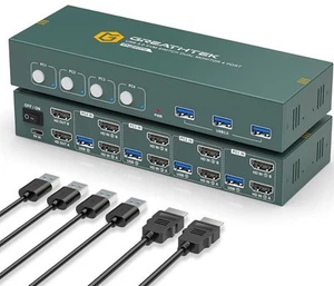 HDMI KVM Switch 4 Computers 2 Monitors 4K@60Hz, KVM Switch Dual Monitor with 3 - Picture 1 of 1