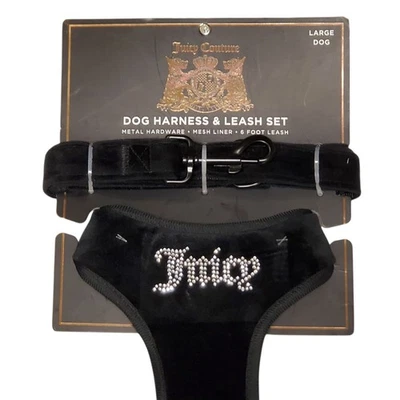 Juego de arnés y correa de 6 pies Juicy Couture GRANDE para perro en terciopelo negro Bling  Foto 1 de 4