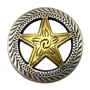 4 Pack Two Toned Gold Star with Silver Roped Edge Screw Back Conchos - 1" - Picture 1 of 5