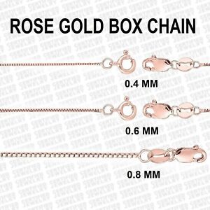 Solid 14K Rose Gold Box Chain Necklace,16" 18" 20" 24" Inches, 0.5mm 0.6mm 0.8mm