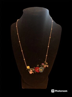 Betsey Johnson Delicate PETITE MULTI COLOR FLORAL VINE FRONTAL CHAIN NECKLACE - Image 1 of 4