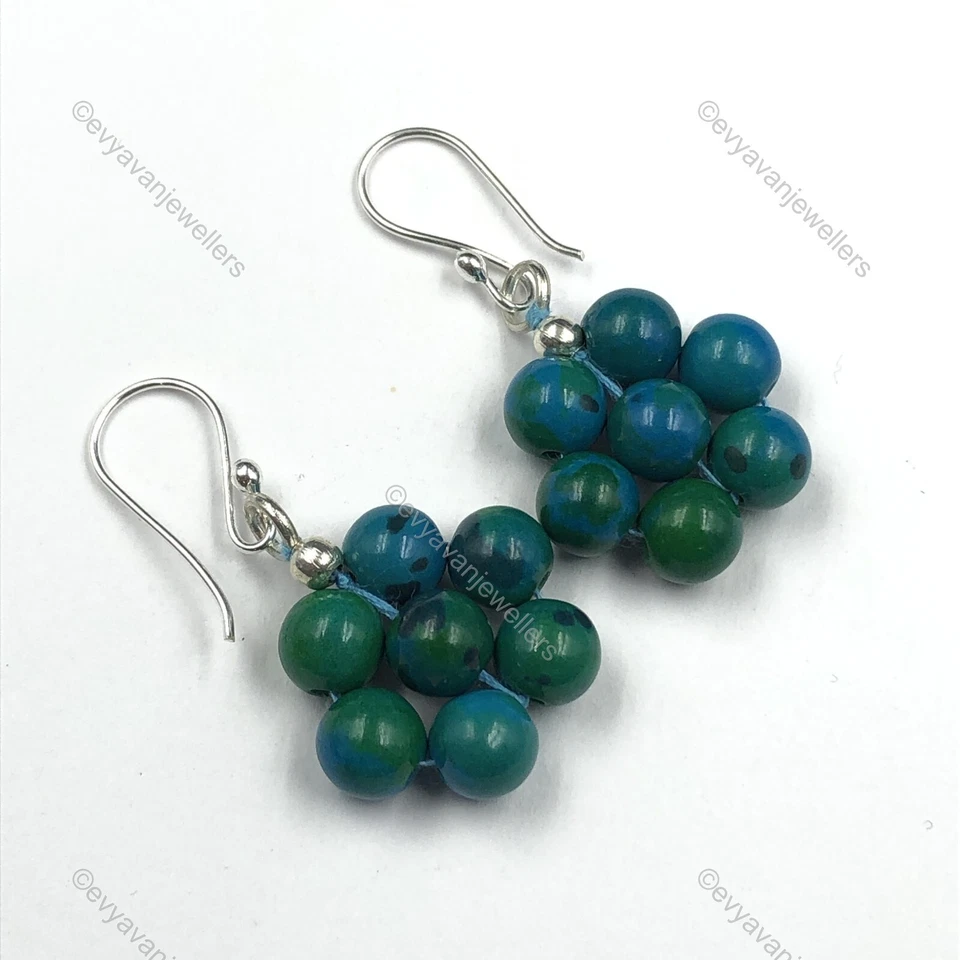 Окрашенные серьги-подвески из стерлингового серебра 925 пробы с драгоценными камнями хризоколлой - Изображение 1 из 4