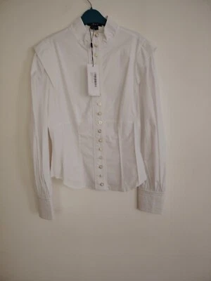 New Karen Millen UK 14 12 White Poplin Corset Detail Lined Stretch Blouse Shirt - Image 1 of 4