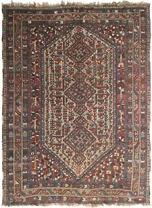 Alfombra Shirrazz Antigua Rara 1910 Base de Lana Tribal Geométrica 6x9 Allover - Imagen 1 de 10