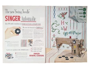 1955 vintage singer sewing machine Center Print Ad, Swing Needle Machine  - Bild 1 von 1