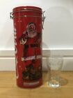 Large Coca Cola  Coke Tall Tin And Glass   Santa  Father Christmas Collectable