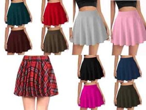 Women's stylish Flared Mini Skater Skirt High Elasticated Waist Stretchable - Picture 1 of 16