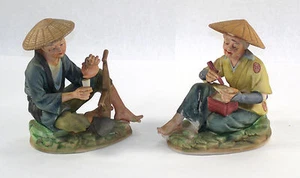 Asian Male & Female Figurines with Rice Bowl & Teapot 00100 - Picture 1 of 4