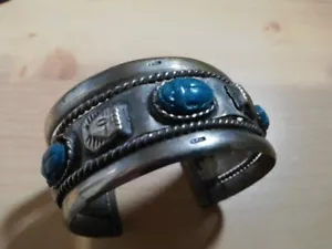 VINTAGE / ANTIQUE ART DECO CZECH GLASS EGYPTIAN SCARAB BANGLE CUFF BRACELET - Picture 1 of 13