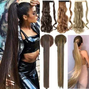 Extra Long 18-32" Thick Wrap On Ponytail Clip In Hair Extensions Curly As Human - Picture 1 of 37