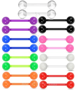 PAAR 14G 5/8" Flexibler Zungenring & Nippelring Langhantel mit 6mm UV Kugeln - Bild 1 von 2
