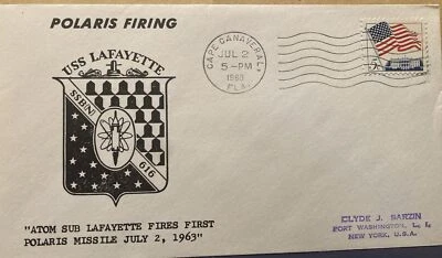 SARZIN SPACE COVER 1ST POLARIS MISSLE FIRING FROM LAFAYETTE -CAPE CANAVERAL 1963 - Image 1 of 4
