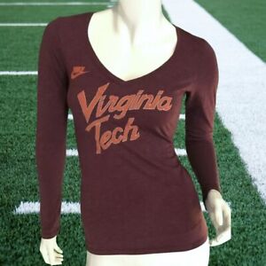 NWOT NIKE Women Virginia Tech  Hokies Long Sleeve Vneck TShirt Top Football XS