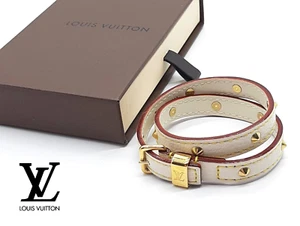 Louis Vuitton Two-strand leather bracelet choker bangle gold studded Authentic - Picture 1 of 15