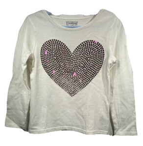 OshKosh Girl Size 4T Shirt  White Pink Sequin Heart 100% Cotton Long Sleeve - Picture 1 of 9