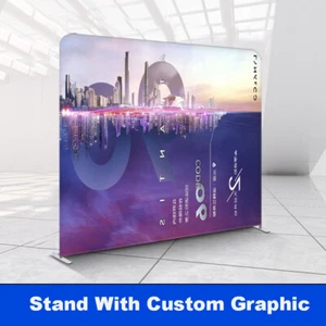 8ft Tension Fabric Trade Show Display Back Wall Pop Up Banner with Custom Print - Picture 1 of 4