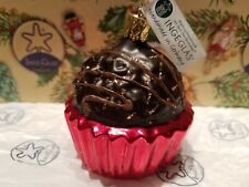 Inge-Glas Glass Ornament Cupcake- Chocolate in Red Foil, Handblown in Germany