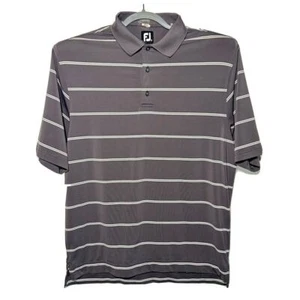 FootJoy Men's Large Grey White Stripe Polyester Blend Polo - Picture 1 of 7