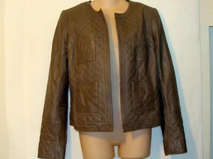 NORDSTROM HALOGEN WOMENS TAN LEATHER QUILTED JACKET SIZE MEDIUM D123 - Picture 1 of 10
