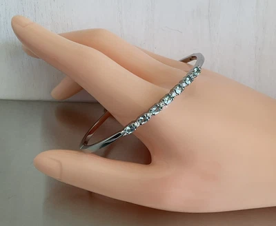 Betroka Blue Apatite & Zircon 1.65 CTW Bangle Bracelet Stainless Steel 7.25 In - Image 1 of 4