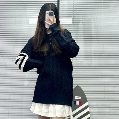 Thom Browne Men/women's Autumn Flong-sleeved Lapel Pullover Comfort Sweater - Image 1 of 4