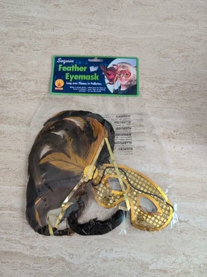 Gold Feather Eye mask Masquerade Brand New - Image 1 of 2