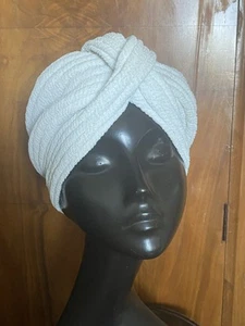 Vintage 1970s 80s White Pleated Turban Cross Cross Design Jacoll - Picture 1 of 8