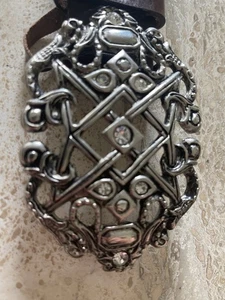 WCM NY Studded Italian Leather Belt Womens Rhinestone Italy Buckle XL - Picture 1 of 19