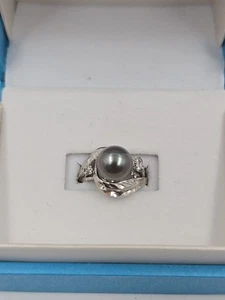 Maui Divers Jewelry 14k White Gold With A Tahitian Pearl And Diamonds Ring Size - Picture 1 of 8