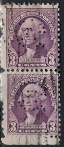 Perfins USA 1932, Sc720 2x 3c Washington. Used GE New York - Picture 1 of 3