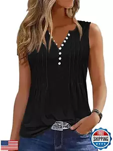ETCYY Tank Tops for Women 2025 Summer Pleated Tunic Loose Fit Sleeveless Shir - Picture 1 of 5