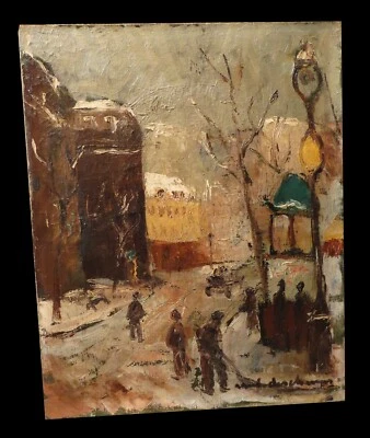 [HsT signée Paysage d'hiver Neige] DESCHAMPS (Raoul) - Paysage citadin enneigé. - Photo 1/3