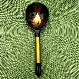 "CUCHARA HOHLOMA KHOKHLOMA PEZ DORADO PINTADO A MANO MADERA ARTE POPULAR RUSO DE COLECCIÓN 7,5""" - Imagen 1 de 5