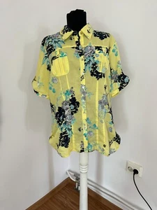 Kenny S. yellow blue shirt Women XL EUR 42 100% cotton - Picture 1 of 9