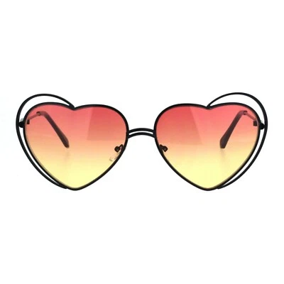 Heart Shape Sunglasses Oversized Double Metal Frame Gradient Color Lens - Image 1 of 4