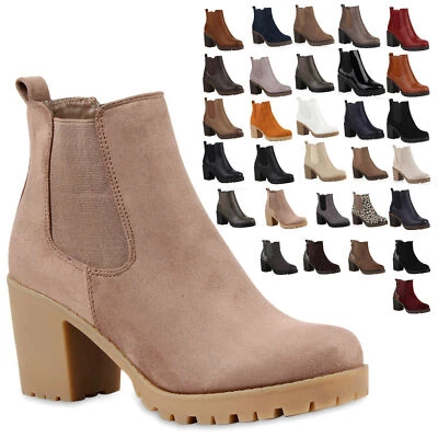 MARKENLOS Damen Stiefeletten Chelsea Boots Profilsohle Blockabsatz Schuhe 76976 New Look