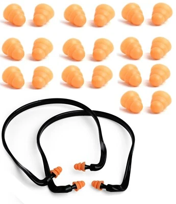 2 Pair Banded Ear Plugs + 10 Pair Replacement Pods Silicone Hearing Protection