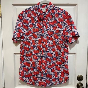 J Crew Reimagined Herren Button Up Hemd Medium Slim Bloom Garden Blau Rot Floral - Bild 1 von 6